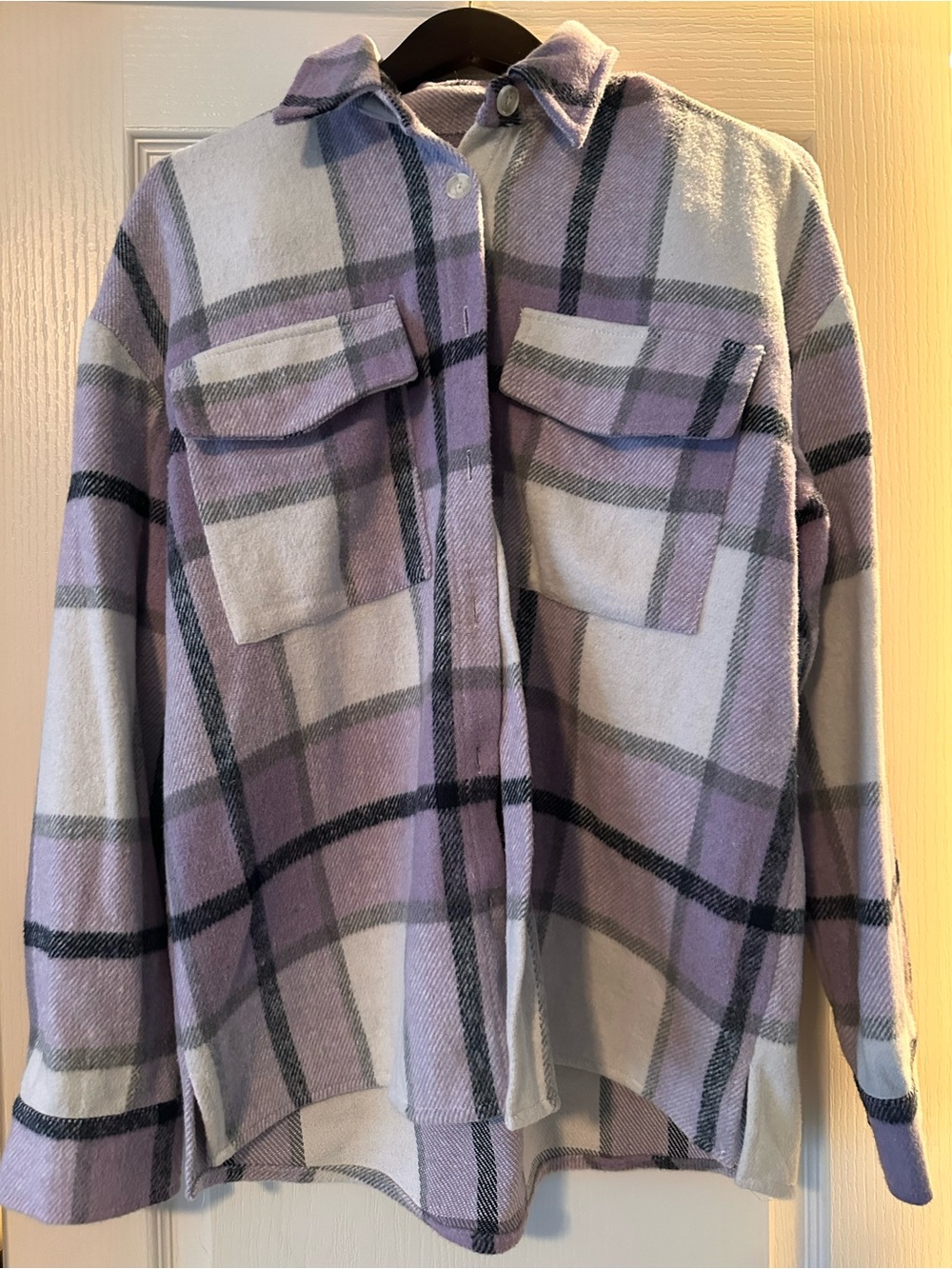 Kittenish Lavender and Cream Plaid Shirt Jacket